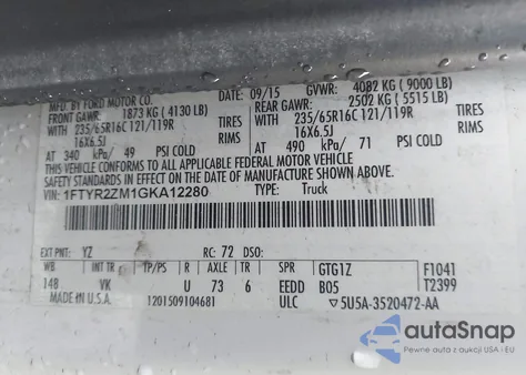 2016 Ford Transit-250 z USA, uszkodzony, nr VIN 1FTYR2ZM1GKA12280